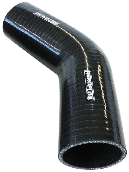 GLOSS BLACK 45° SILICONE ELBOW HOSE 1-1/2" (38mm) I.D, 4.5mm WALL THICKNESS, 145mm LEG