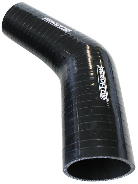 GLOSS BLACK 45° SILICONE ELBOW HOSE 3-1/2" (90mm) I.D, 5.3mm WALL THICKNESS, 145mm LEG