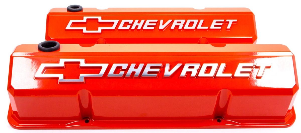 PROFORM DIE-CAST ALUMINIUM SLANT EDGE VALVE COVERS SUIT SB CHEV - ORANGE