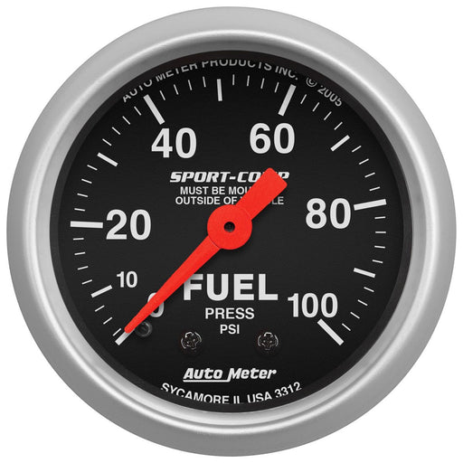 AUTOMETER SPORT-COMP SERIES FUEL PRESSURE GAUGE 2-1/16", FULL SWEEP MECHANICAL, 0-100 psi