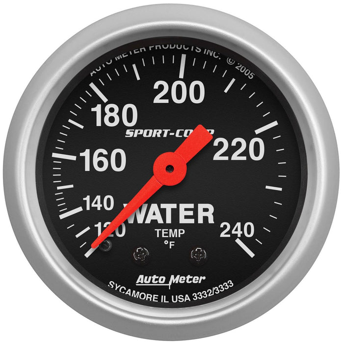 AUTOMETER SPORT-COMP SERIES WATER TEMPERATURE GAUGE 2-1/16", FULL SWEEP MECHANICAL, 120-240°F (12' TUBE)