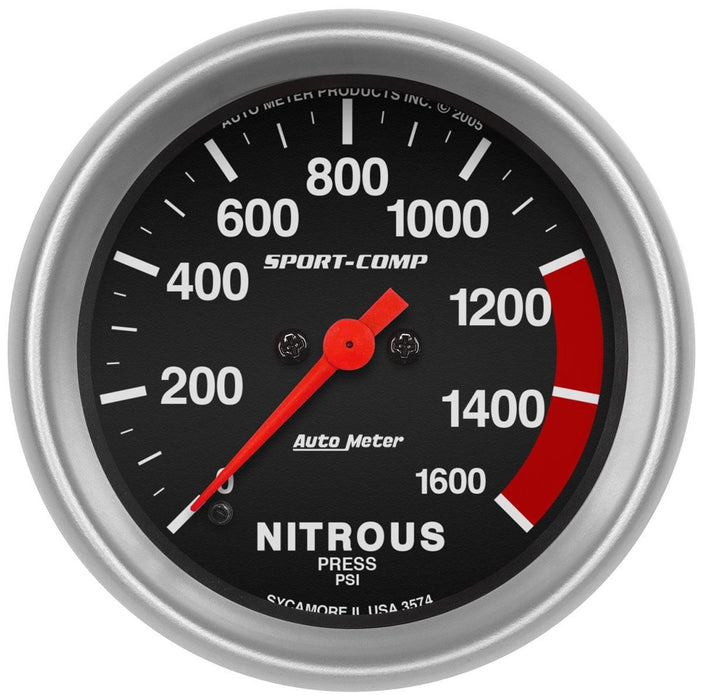 AUTOMETER SPORT-COMP SERIES NITROUS PRESSURE GAUGE 2-5/8", FULL SWEEP ELECTRIC, 0-1600psi