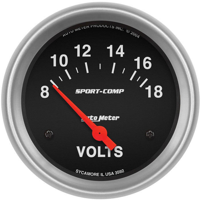 AUTOMETER SPORT-COMP SERIES VOLTMETER GAUGE 2-5/8", SHORT SWEEP ELECTRIC, 8-18 VOLTS