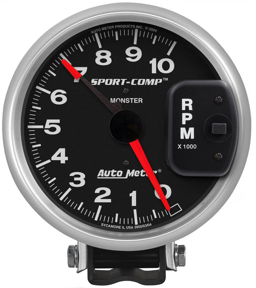 Sport-Comp Series Monster Tachometer 5", Pedestal Mount, Adjustable Redline Pointer, 0-10,000 rpm