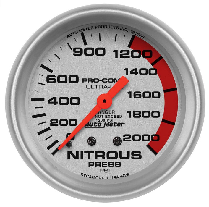 AUTOMETER ULTRA-LITE SERIES NITROUS PRESSURE GAUGE 2-5/8", FULL SWEEP MECHANICAL, 0-2000psi