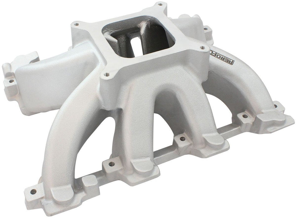 GM LS CATHEDRAL PORT CARBURETOR HI RISE SINGLE PLANE NON-EFI INTAKE MANIFOLD, NATURAL FINISH