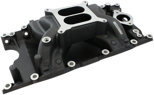 SMALL BLOCK CHRYSER AIR GAP DUAL PLANE INTAKE MANIFOLD, BLACK FINISH