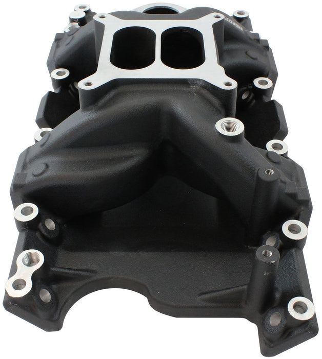 SMALL BLOCK CHRYSER AIR GAP DUAL PLANE INTAKE MANIFOLD, BLACK FINISH