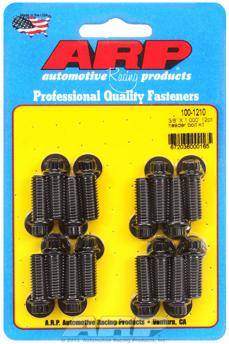 Exhaust Header Bolt Kit, 12-Point Black Oxide Universal, 3/8" Thread X 1.000" UHL (16 Pack)  