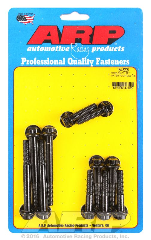 Water Pump Bolt Kit, 12-Point Black Oxide fits Ford 302-351 Cleveland 