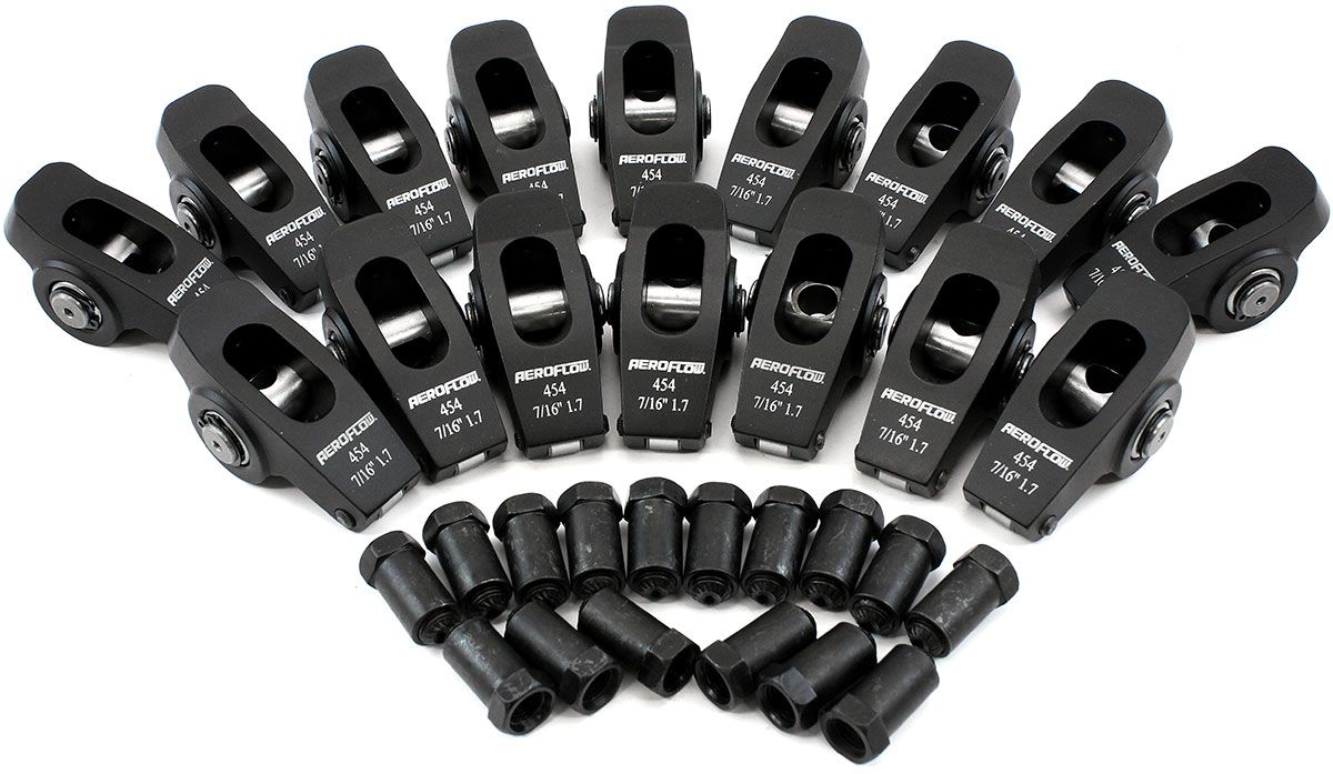 Aeroflow Big Block Chev Aluminium Roller Rocker Set 7/16" Stud Mount, 1.7 Ratio, Set of 16 