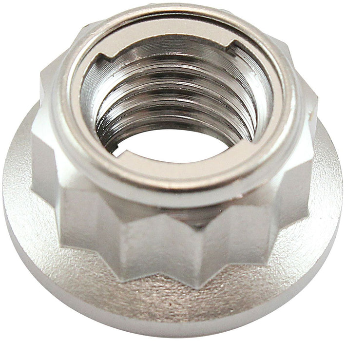 AF3504-0011- Aeroflow M10 x 1.50mm Titanium 12 Point Locking Nut Natural Finish, Sold Single