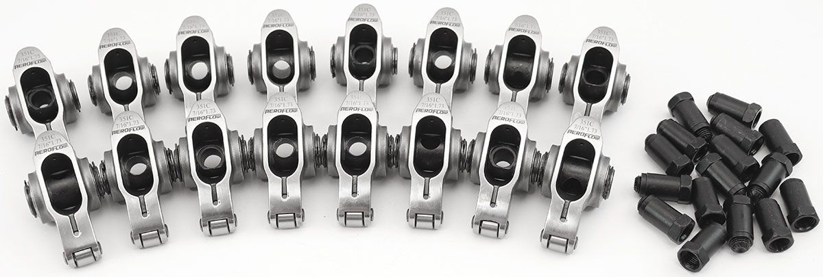 AF95-1228- Aeroflow Ford Cleveland Stainless Steel Roller Rocker Set 7/16" Stud Mount, 1.73 Ratio, Set of 16 