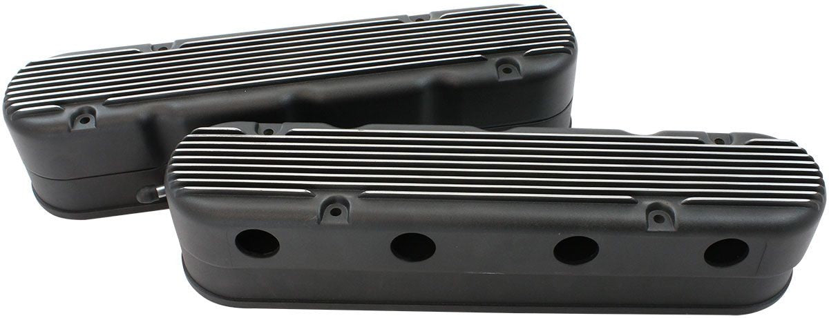 GM LS 2 PIECE RETRO FINNED VALVE COVER SET, BLACK FINISH