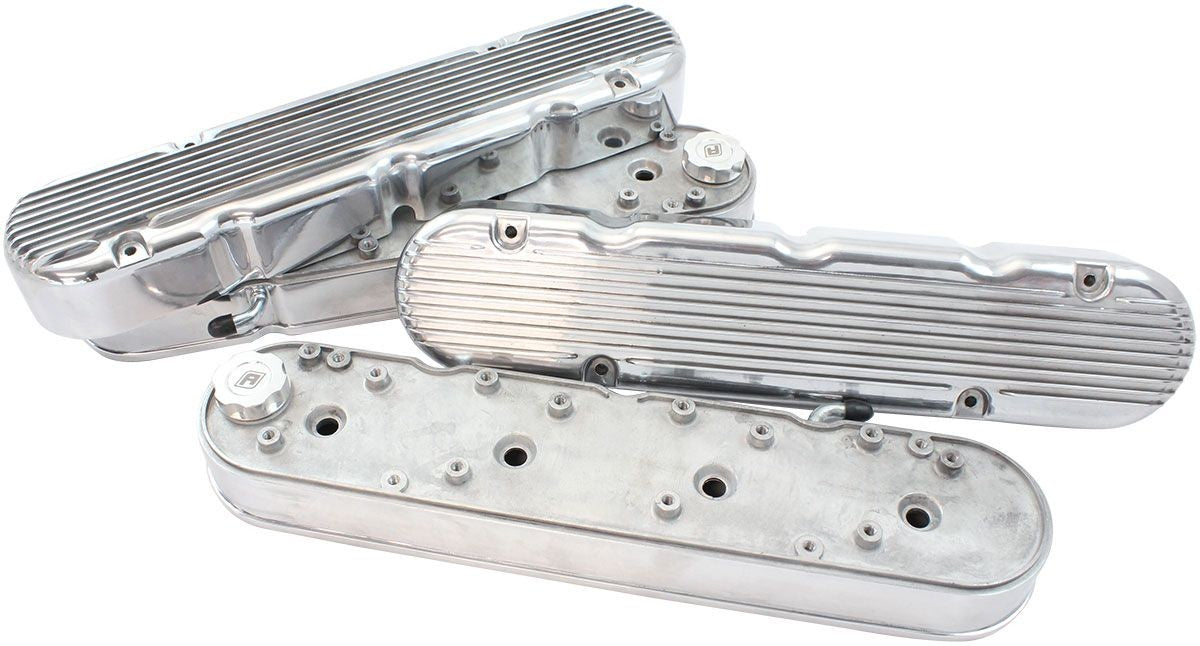 GM LS 2 PIECE RETRO FINNED VALVE COVER SET, POLISHED FINISH