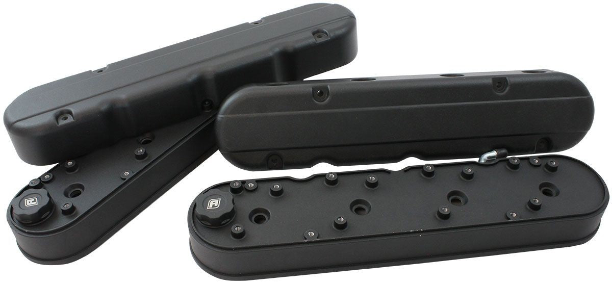 GM LS 2 PIECE RETRO SMOOTH VALVE COVER SET, BLACK FINISH