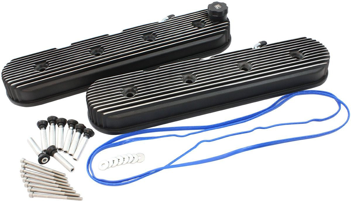 GM LS RETRO FINNED VALVE COVER SET, BLACK FINISH