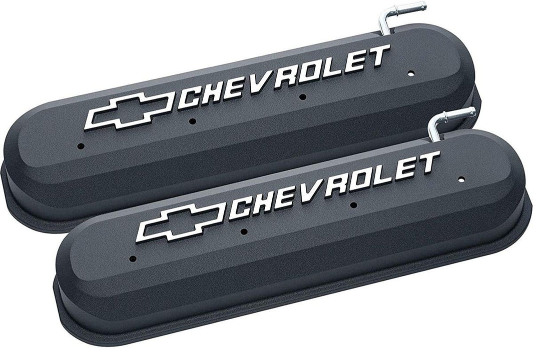 PROFORM SLANT EDGE VALVE COVERS, LS BLACK CRINKLE FINISH, RAISED EMBLEM