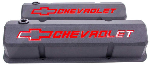 PROFORM DIE-CAST ALUMINIUM SLANT EDGE VALVE COVERS SUIT SB CHEV - BLACK CRINKLE