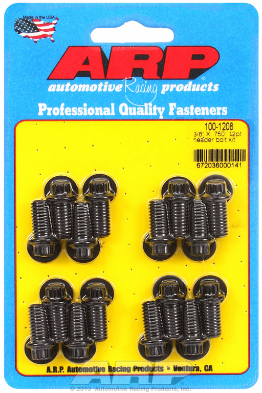 Exhaust Header Bolt Kit, 12-Point Black Oxide Universal, 3/8" Thread X .750" UHL (16 Pack) 