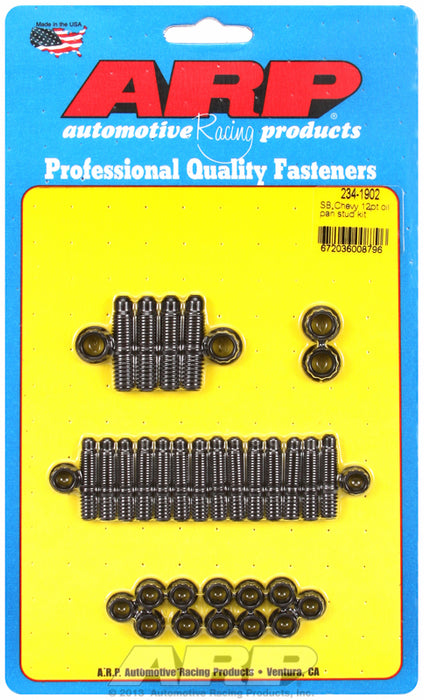 OIL PAN STUD KIT, 12-POINT NUT BLACK OXIDE, FITS SB CHEV