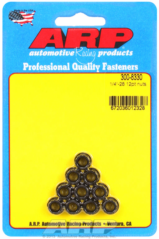 12-Point Nut, Chrome Moly Black Oxide, 1/4" UNF Thread, 5/16" Socket (10-Pack)