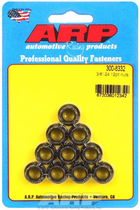 ARP 12-POINT NUT, CHROME MOLY BLACK OXIDE, 3/8" UNF (10 Pack)