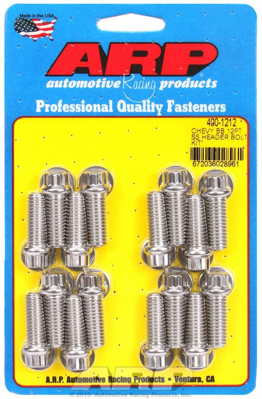 ARP Exhaust Header Bolt Kit, 12-Point S/S fits BB Chev 3/8" X 1.000" UHL (16 Pack) 