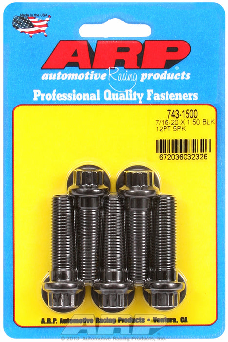 5-Pack Bolt Kit, 12-Point Head Black Oxide, 7/16" UNF x 1.500" UHL With 7/16" Socket Head