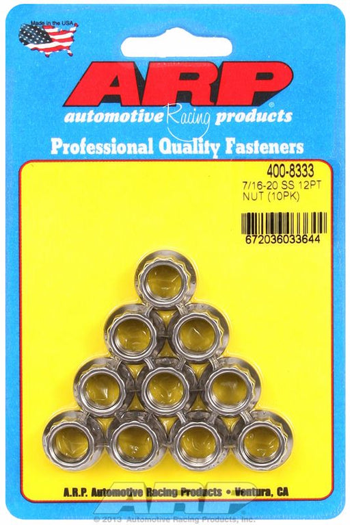 ARP 12-Point Nut, Polished S/S 7/16" UNF Thread, 1/2" Socket (10-Pack) 