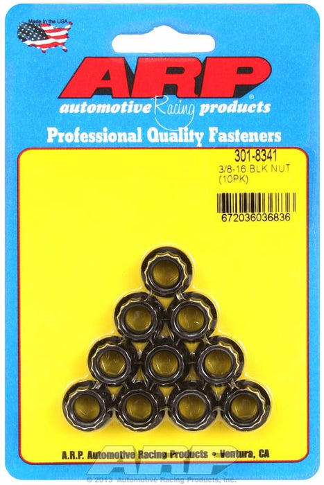 12-Point Nut, Chrome Moly Black Oxide, 3/8" UNC Thread, 7/16" Socket (10-Pack)