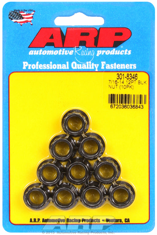 12-Point Nut, Chrome Moly Black Oxide, 7/16" UNC Thread, 1/2" Socket (10-Pack)