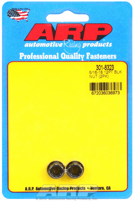 12-Point Nut, Chrome Moly Black Oxide, 5/16" UNC Thread, 3/8" Socket (2-Pack)