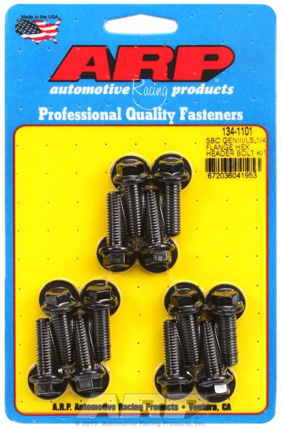 Exhaust Header Bolt Kit, Hex Head Black Oxide fits GM LS Series M8 X .984" UHL (12 Pack) 1/4" Wide Header Flange 