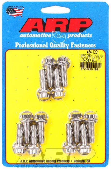 AR434-1201 - ARP EXHAUST HEADER BOLTS FOR CHEV GEN 3 LS M8 1/4" FLANGE S/S 12 PT 