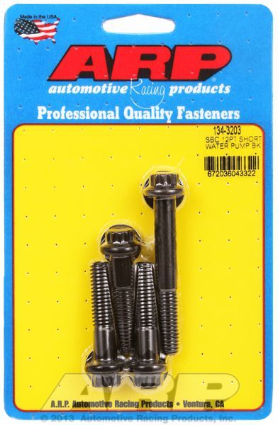 WATER PUMP BOLT KIT, 12-POINT HEAD, BLCK OXIDE FITS SB CHEV WITH SHORT WATER PUMP