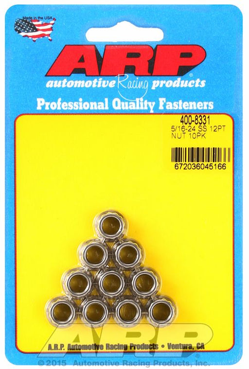 ARP 12-Point Nut, Polished S/S 5/16" UNF Thread, 3/8" Socket (10-Pack) 