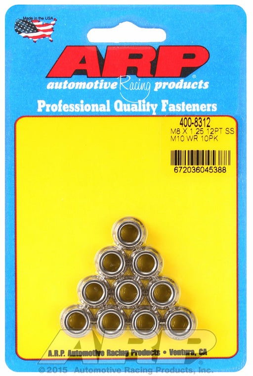 ARP 12-Point Nut, Polished S/S 8mm X 1.25 Thread, 10mm Socket (10-Pack) 