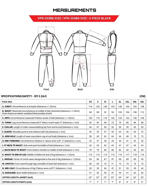 VPR-253BK-XL- RACEWORKS RACE JACKET 2PC 2LAYER SFI APPROVED 