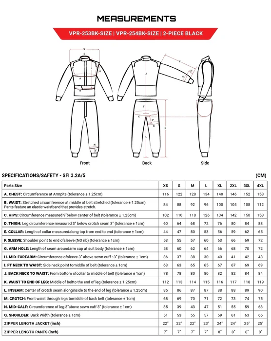 VPR-254BK-M- RACEWORKS RACE PANTS 2PC 2LAYER SFI APPROVED 