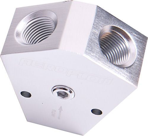 Billet Y-Block with 1/8" NPT Port, Silver Finish. 3/8" NPT Inlet, 3/8" NPT Outlets