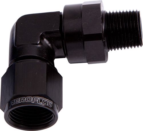 90 DEG 1/2 NPT TO -10AN BLACK FEMALE SWIVEL NUT