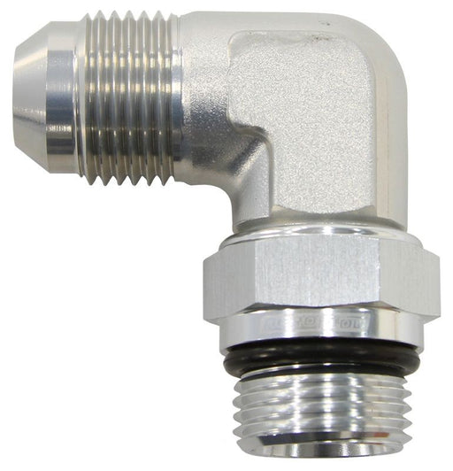 90° ORB SWIVEL TO MALE FLARE ADAPTER -6 ORB TO -6AN SILVER