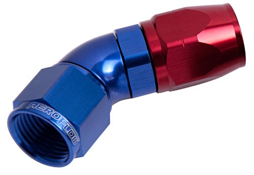 550 SERIES CUTTER ONE-PIECE FULL FLOW SWIVEL 45° HOSE END -6AN BLUE/RED