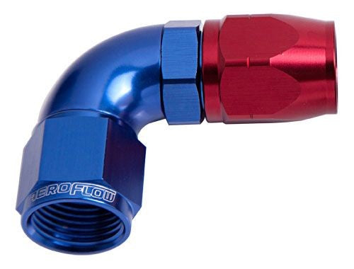 550 SERIES CUTTER ONE-PIECE FULL FLOW SWIVEL 90° HOSE END -8AN BLUE/RED