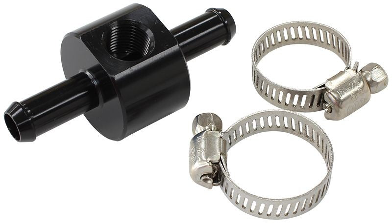 Inline 5/16" Barb Adapter with 1/8" Port, Black Finish