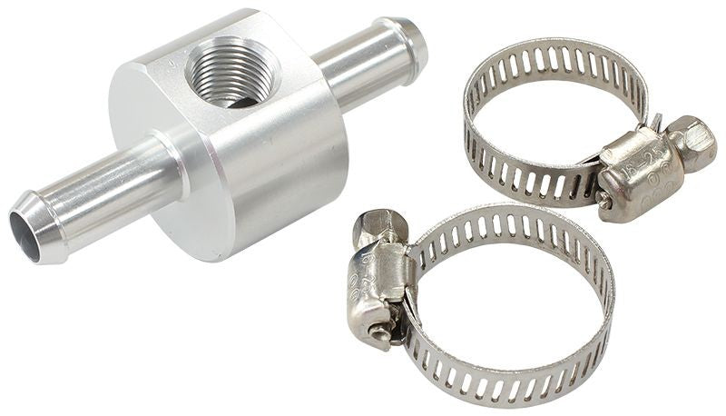 Inline 3/8" Barb Adapter with 1/8" Port, Silver Finish