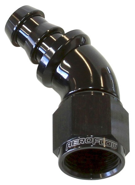 510 SERIES FULL FLOW TIGHT RADIUS PUSH LOCK 45° HOSE END -6AN BLACK      