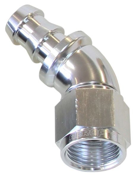 510 SERIES FULL FLOW TIGHT RADIUS PUSH LOCK 45° HOSE END -6AN SILVER      