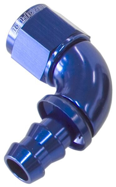 510 SERIES FULL FLOW TIGHT RADIUS PUSH LOCK 90° HOSE END -6AN BLUE      